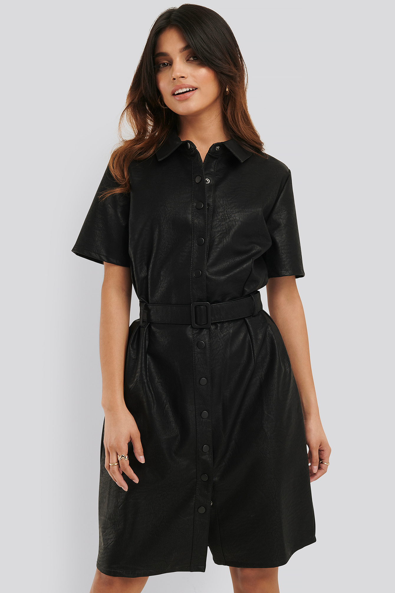Belted PU Dress Black | na-kd.com
